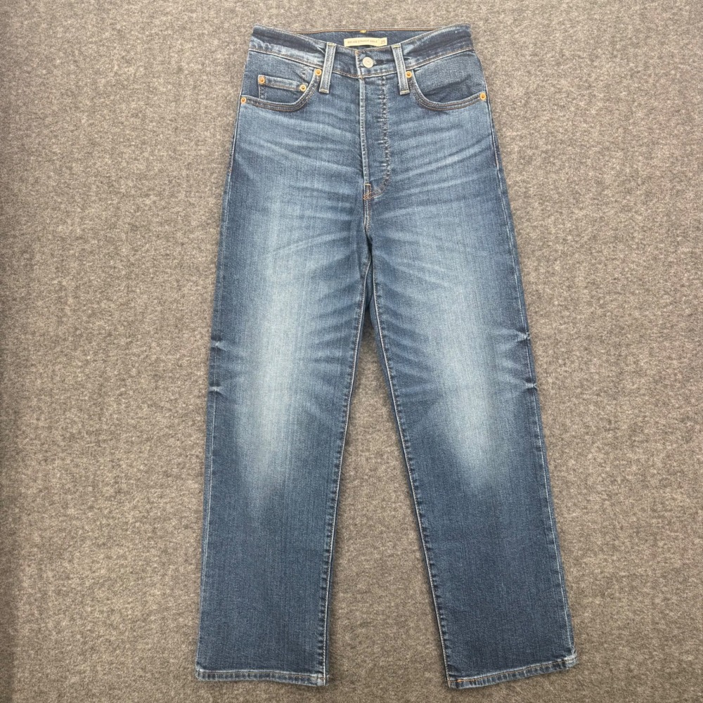 Levis Ribcage Straight Ankle Jeans Womens 25 Medium Wash High Rise Denim Crop
